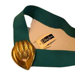 Belt NOS 80s Wide Nan Lewis Teal Green & Gold Buckle Stretch Elastic Vintage S